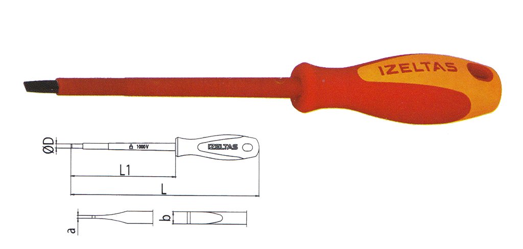 2,5X75 Mm İzeltaş 1000V İzoleli Elektrikçi Düz Uçlu Tornavida (4140172575)