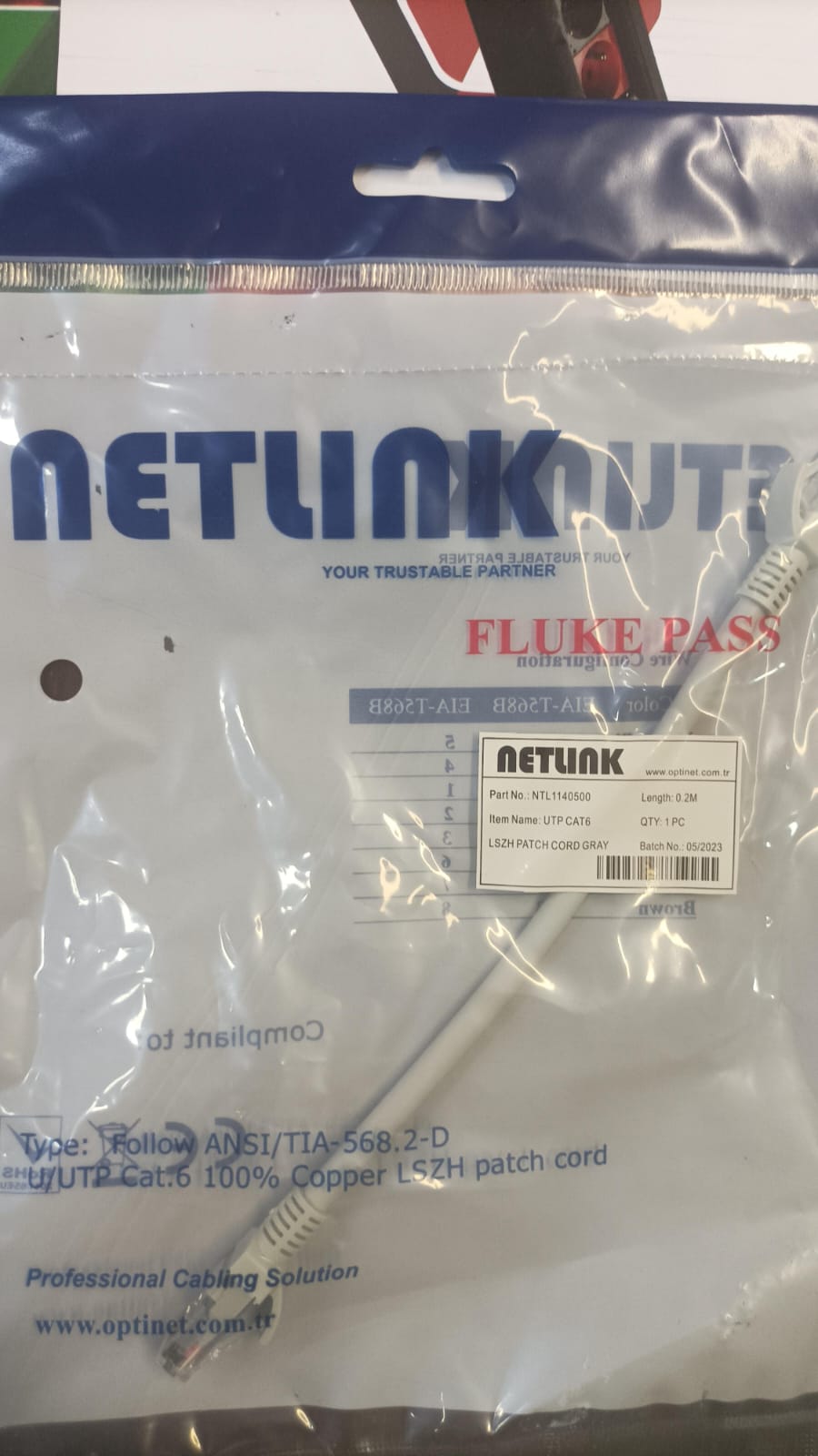 NTL1140500 UTP CAT6 LSZH PATCH CORD 0,20CM GRİ (FLUKE PAS) NETLİNK