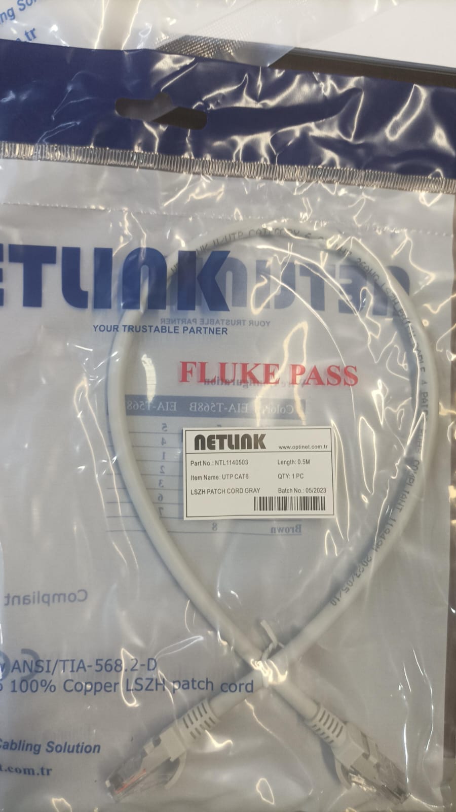 NTL1140500 UTP CAT6 LSZH PATCH CORD 0,50CM GRİ (FLUKE PAS) NETLİNK