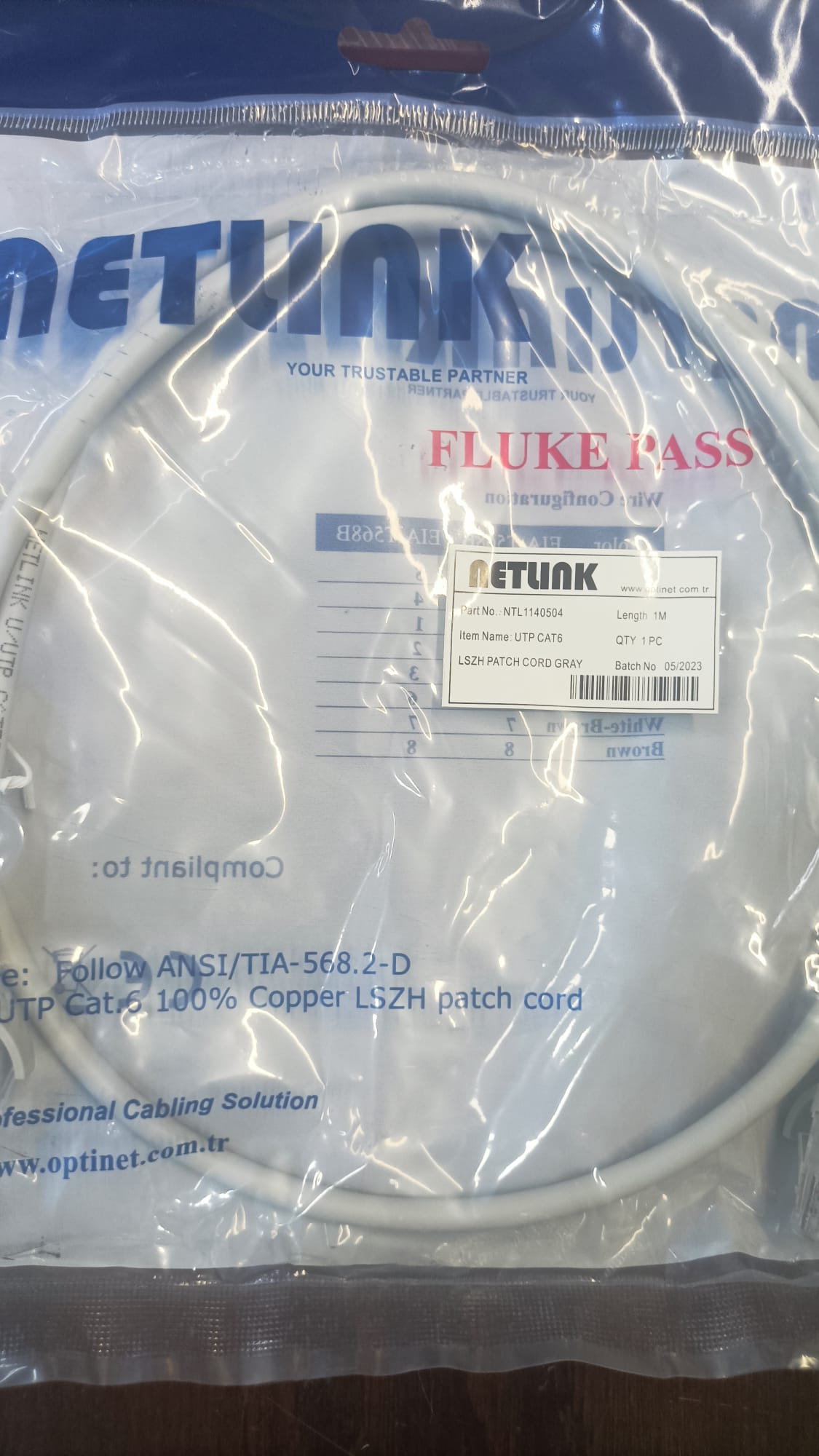 NTL1140500 UTP CAT6 LSZH PATCH CORD 1 METRE GRİ (FLUKE PAS) NETLİNK