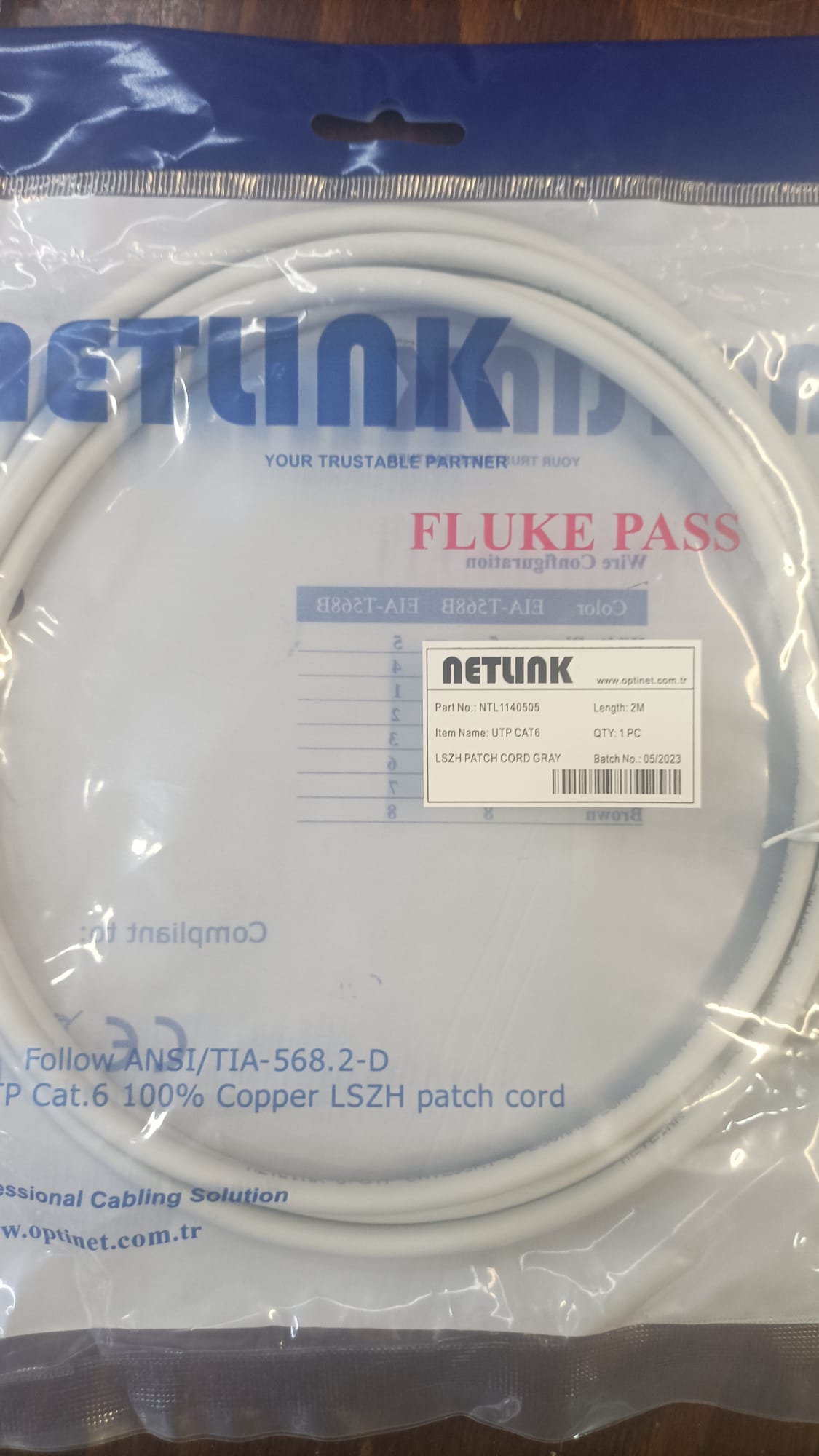 NTL1140500 UTP CAT6 LSZH PATCH CORD 2 METRE GRİ (FLUKE PAS) NETLİNK