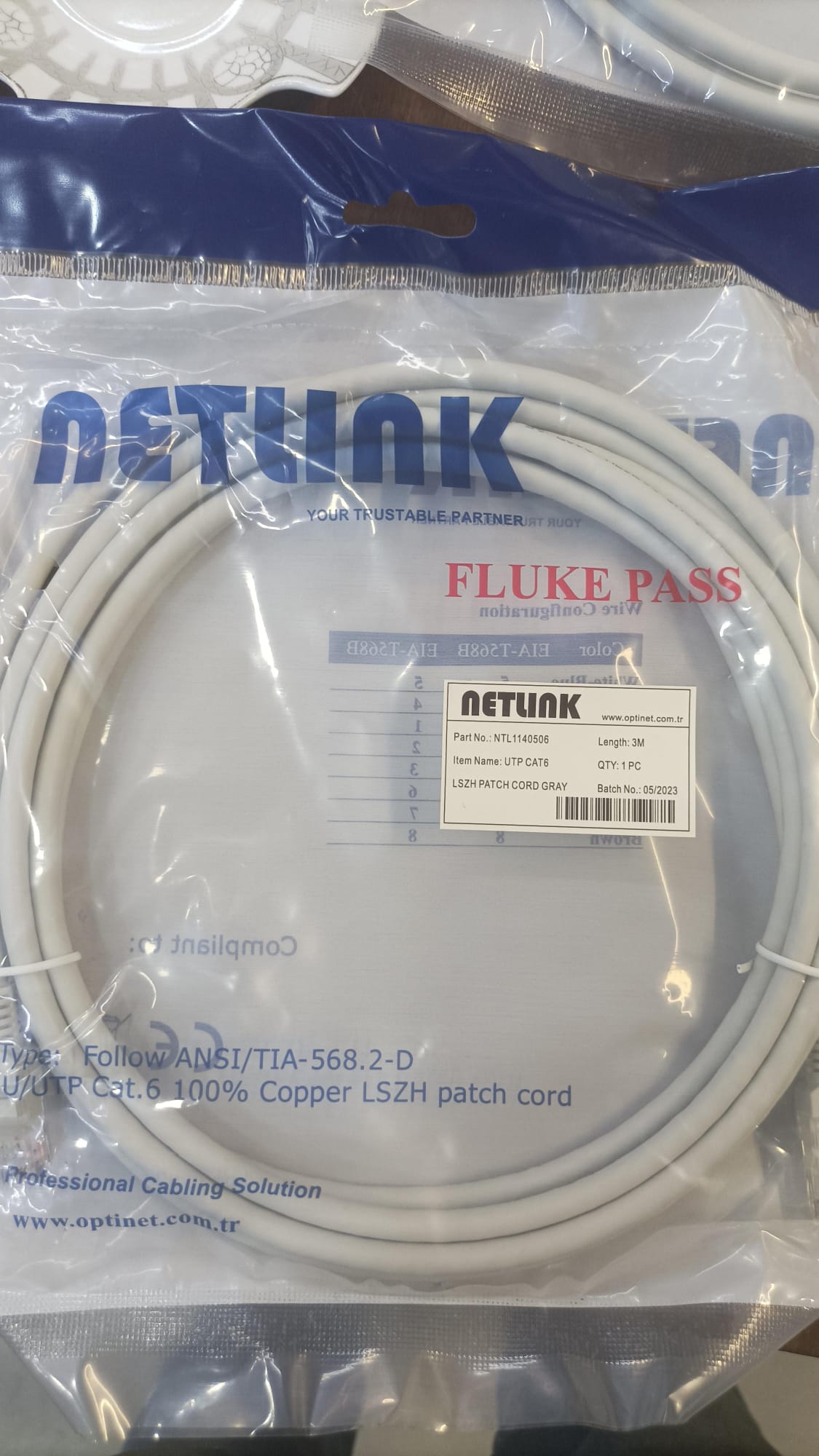 NTL1140500 UTP CAT6 LSZH PATCH CORD 3 METRE GRİ (FLUKE PAS) NETLİNK